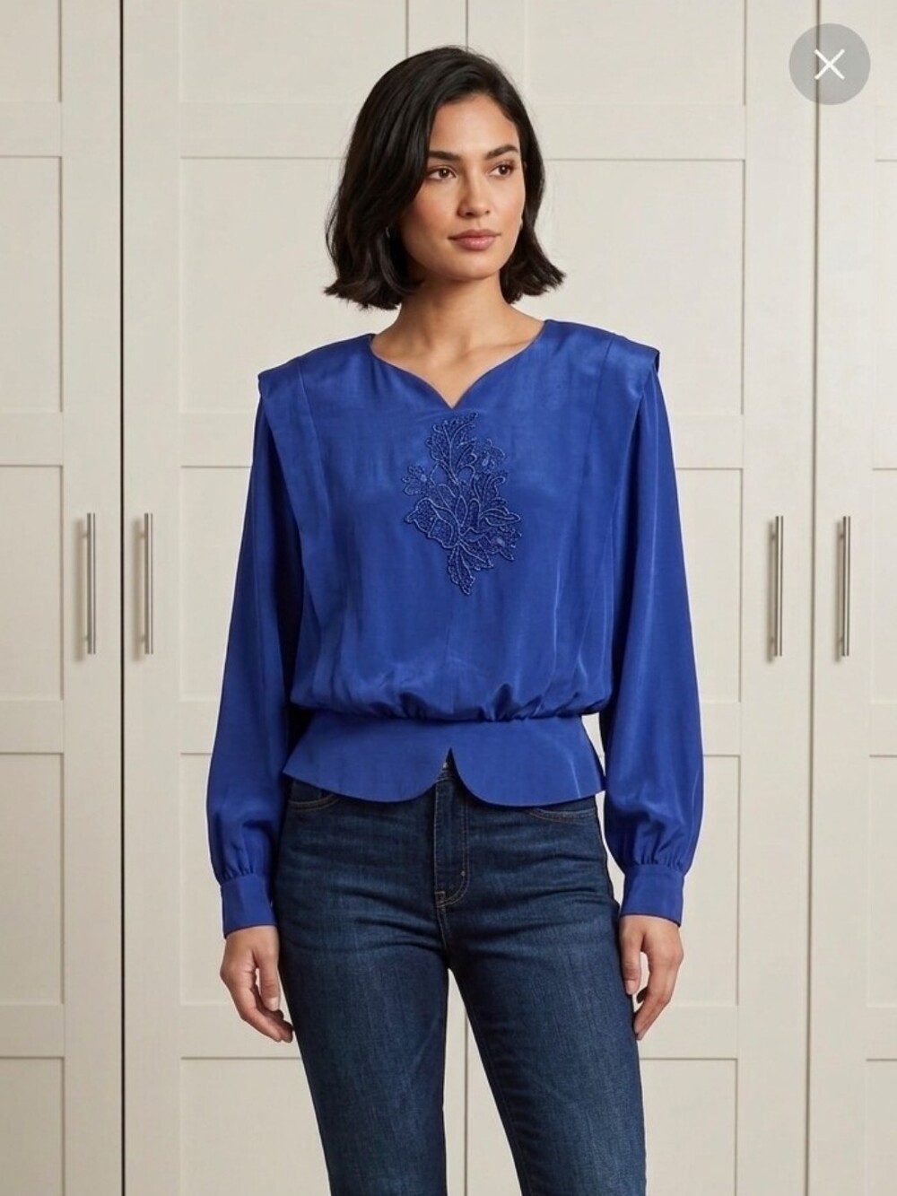 Vintage Andrea Gayle Cornflower Blue Lace Blouse Coquette Peplum Top Size 14